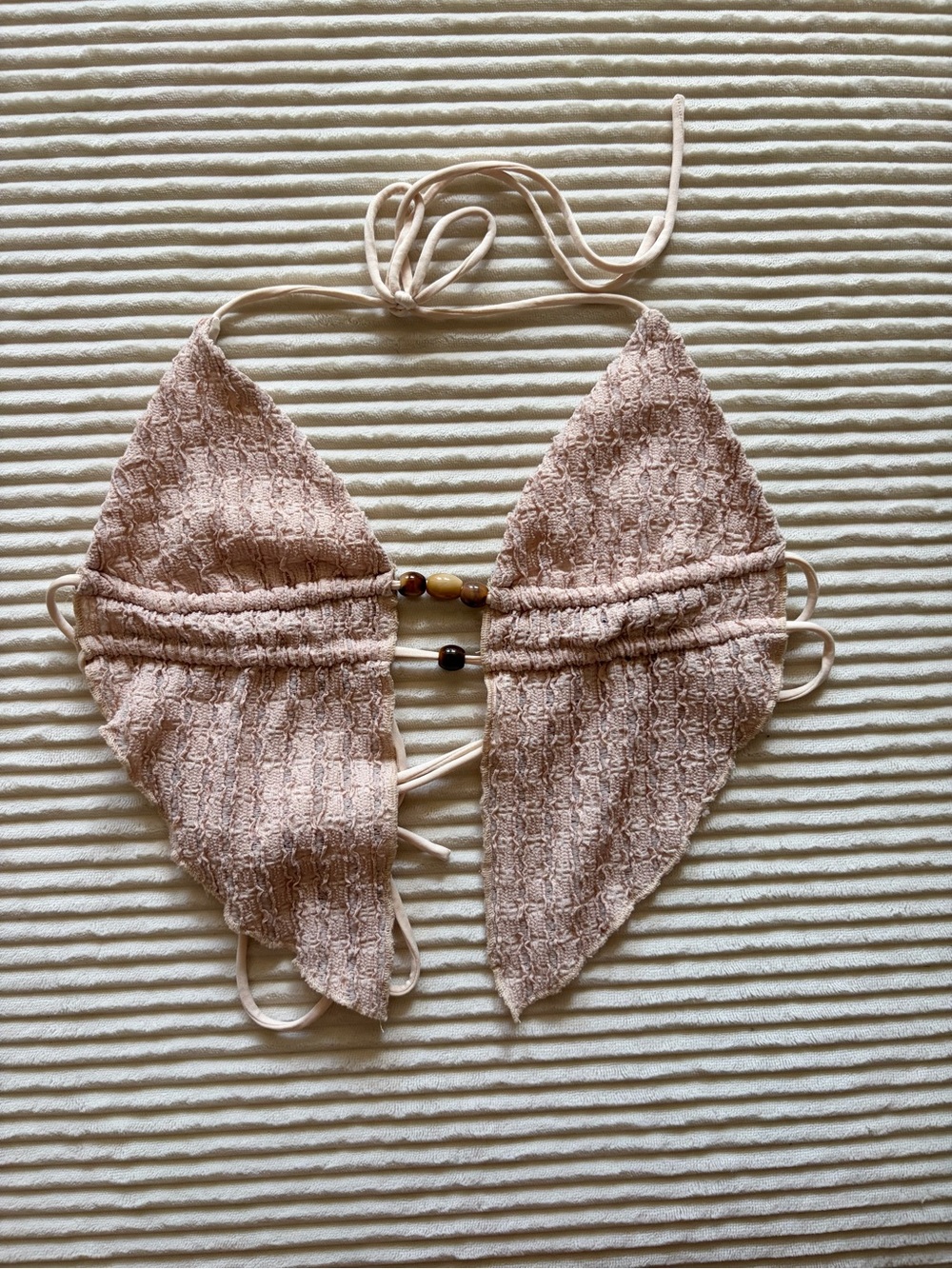 Edikted Textured Triangle Halter Top in Blush Pink